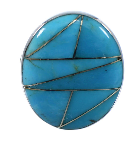 Turquoise Inlay Southwestern Sterling Silver Ring Size 5-1/2 WX59157